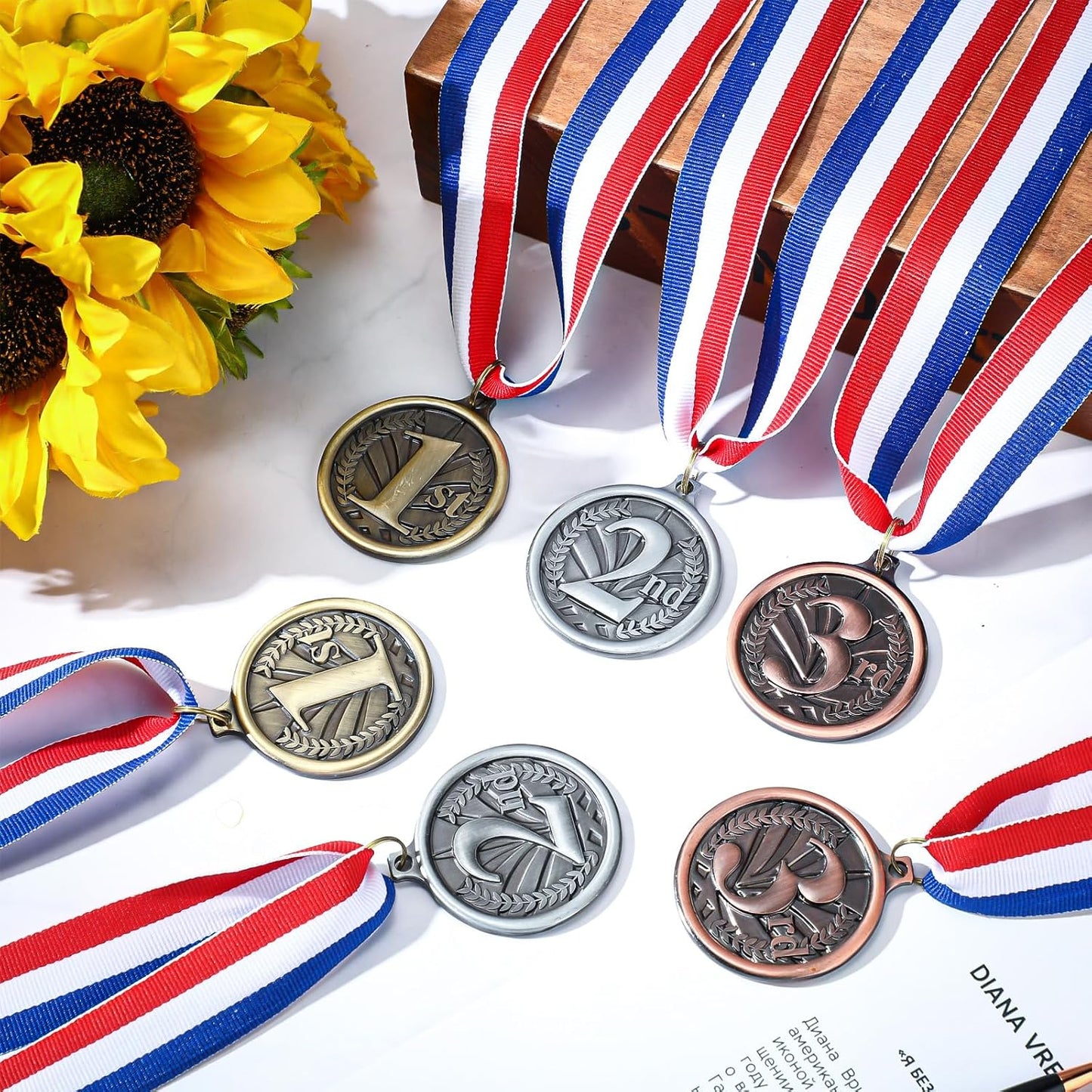 RoundFunny Award Medals - 1st, 2nd, 3rd Place Gold, Silver, Bronze Medals with Neck Ribbon | 2-Inch Trophy for Sports Competitions