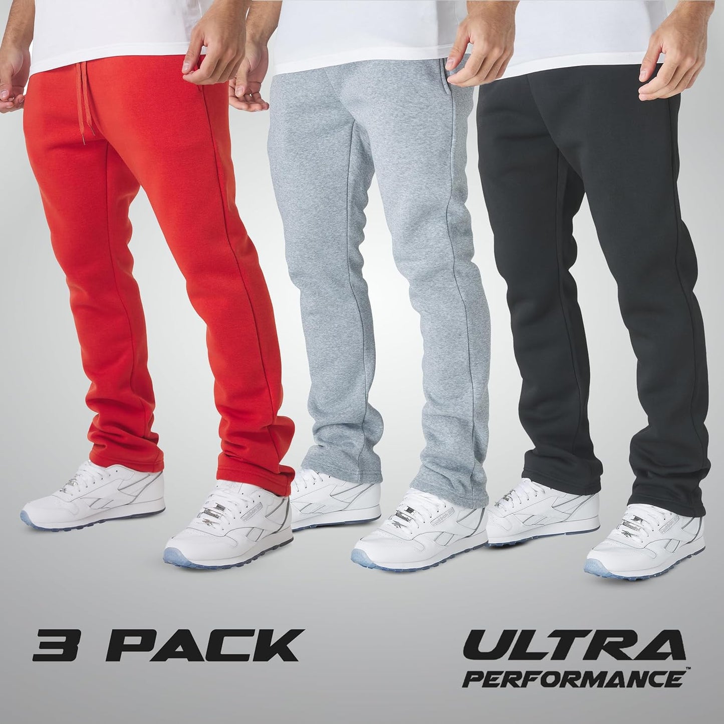 Ultra Performance Men's Fleece Sweatpants - Wide Leg Design with Pockets | 3-Pack for Ultimate Comfort