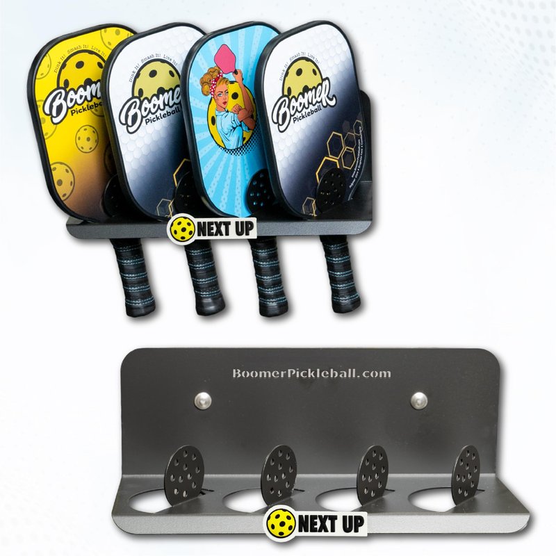 45D Pickleball Paddle Rack | Holds Four Paddles at a 45-Degree Angle Making All Paddles Visible | Track Players “Next-Up” | Heavy-Duty Steel Finished in Black Weather-Proof Powder Coating