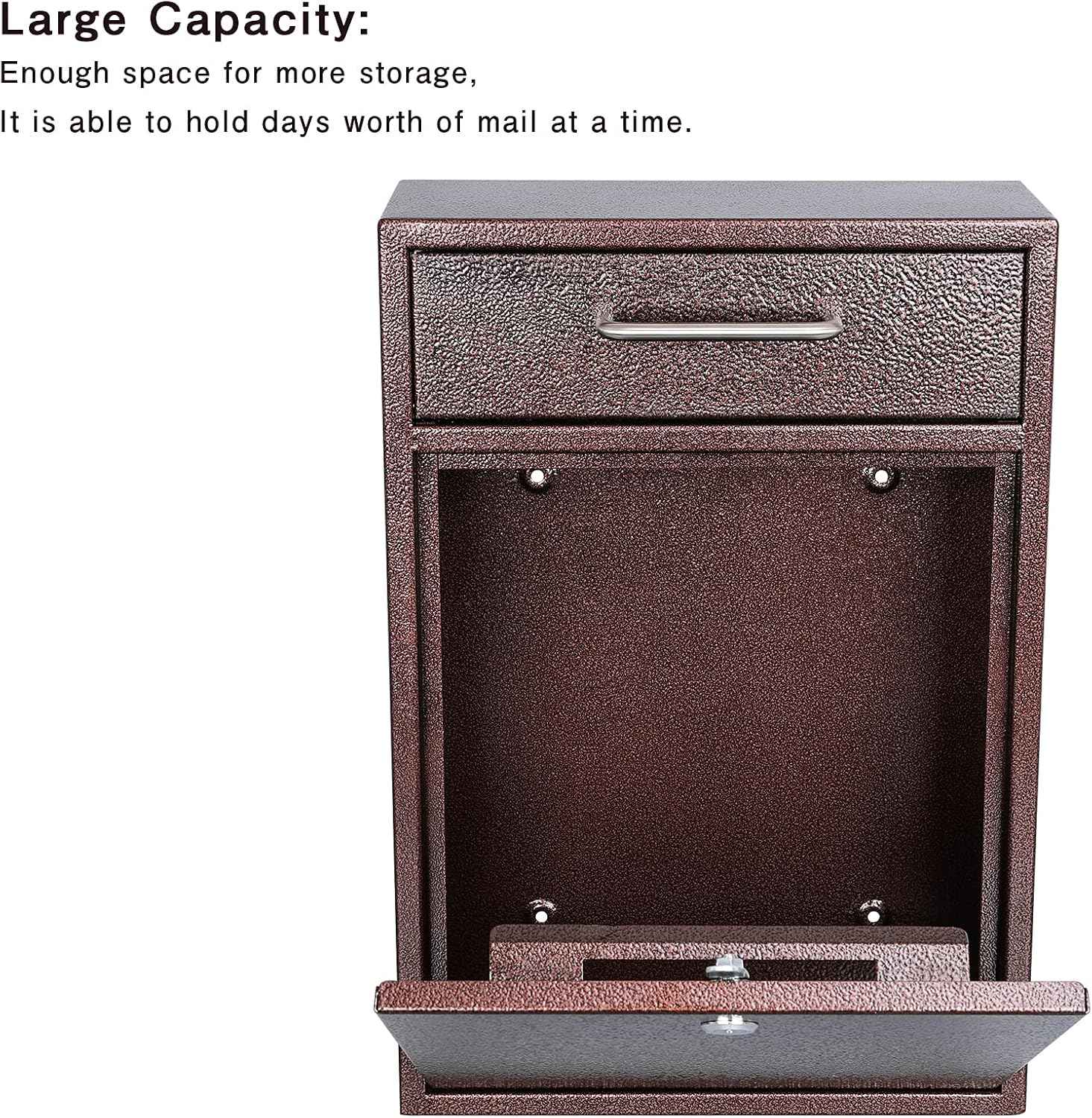 Secure Wall-Mount Mailbox with Lock | KYODOLED Large Steel Drop Box, Black, 16.2H x 11.22L x 4.72W