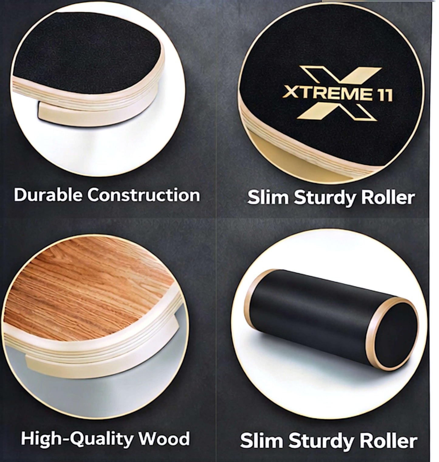 Xtreme11 Wooden Balance Board Trainer for Adults – Core Strength & Stability Trainer for Surf, Skateboard & Snowboard Training – Non-Slip Balance Board for Home Gym Fitness