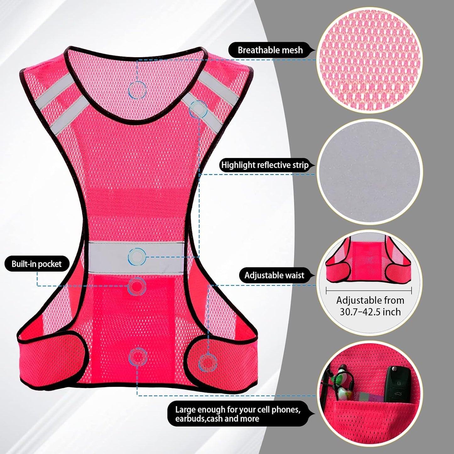 TCCFCCT Reflective Running Vest - High Visibility Gear with Large Pocket for Safety and Comfort