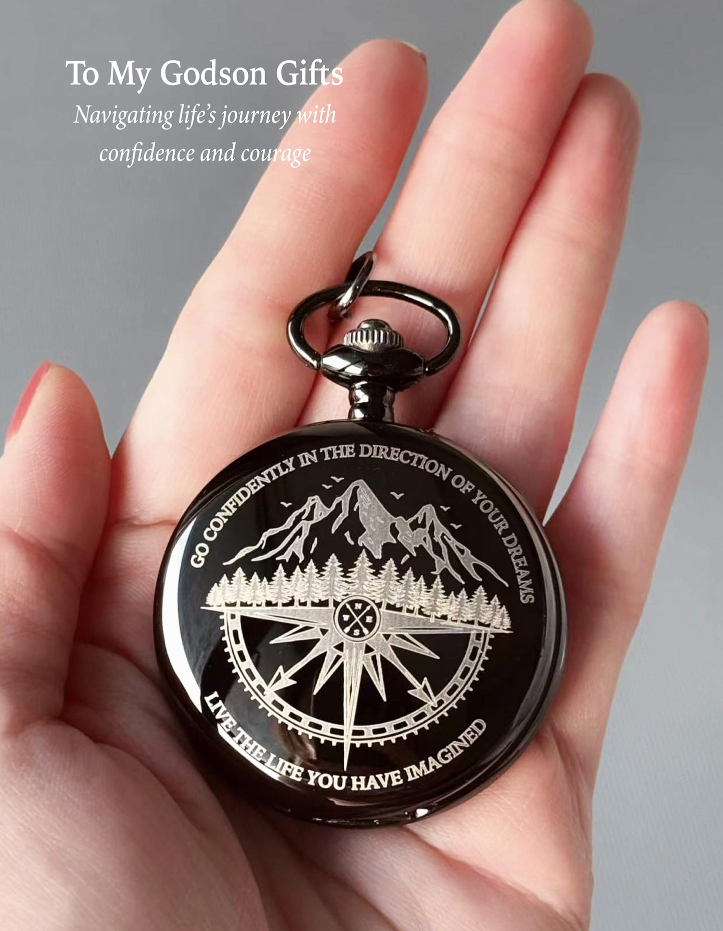 Godson Gifts from Godmother Godfather, Go Confidently Pocket Compass Engraved Black, to My Godson Pocket Token, Inspirational Keepsake Gifts Ideas for Godson Birthday Graduation Christmas Baptism
