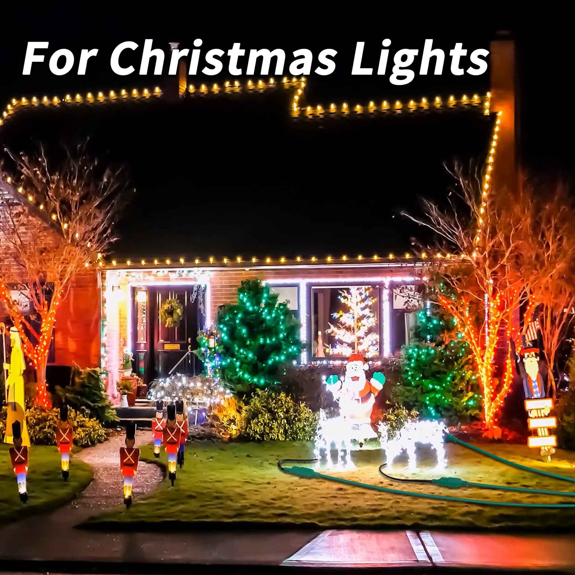 PlugSaf 1 to 3 Splitter Outdoor Extension Cord with Multiple Outlets; 25FT Total (7+6+6+6) 13FT End to End; 16/3 SJTW Green Extension Cord Outdoor Waterproof for Halloween Christmas; 16AWG 1625W ETL