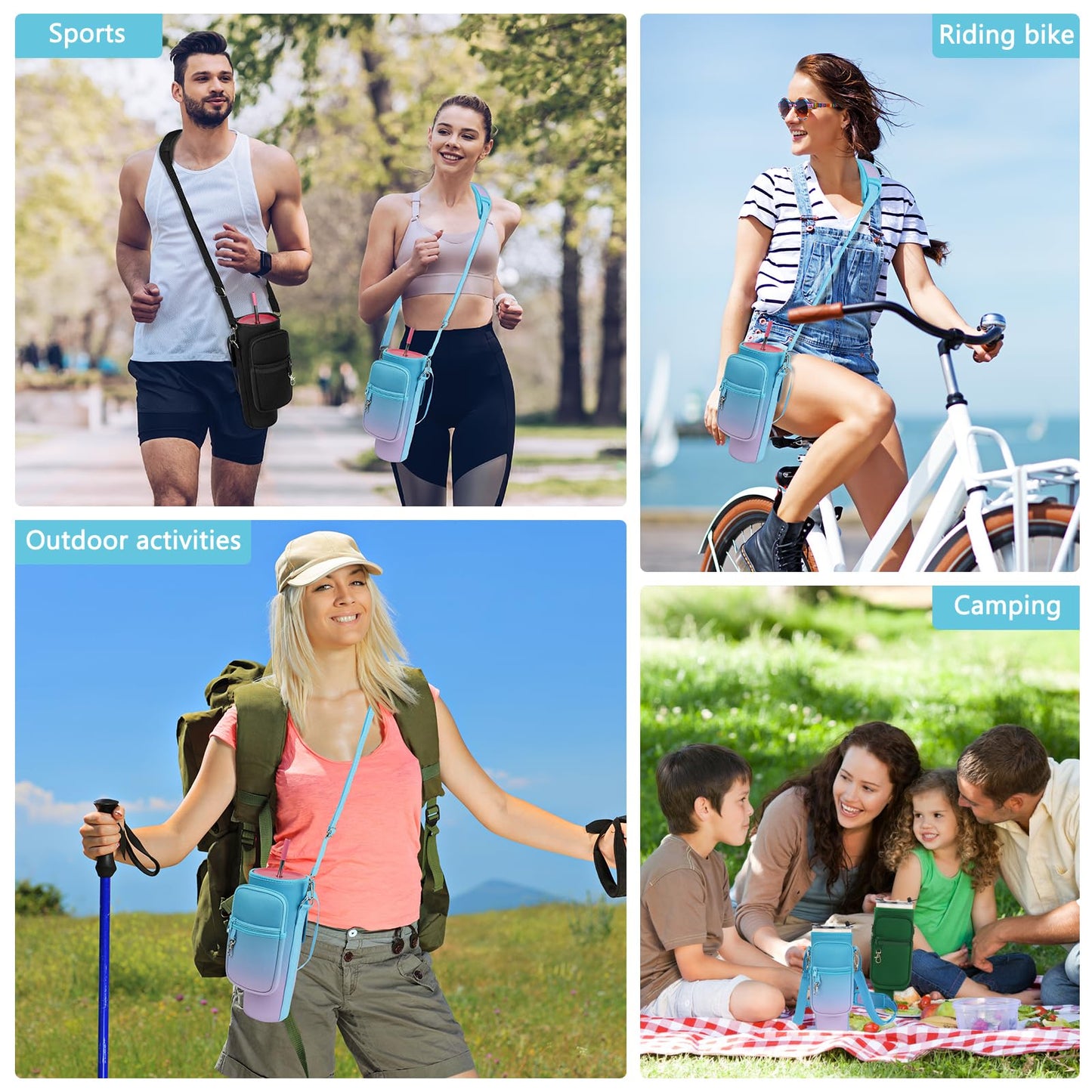 LEFOR·Z Water Bottle Carrier Bag with Phone Pocket Compatible with Stanley/Meoky 40 oz Tumbler with Handle,Water Bottle Holder Pouch with Adjustable Strap Compatible with Stanley Cup Accessories