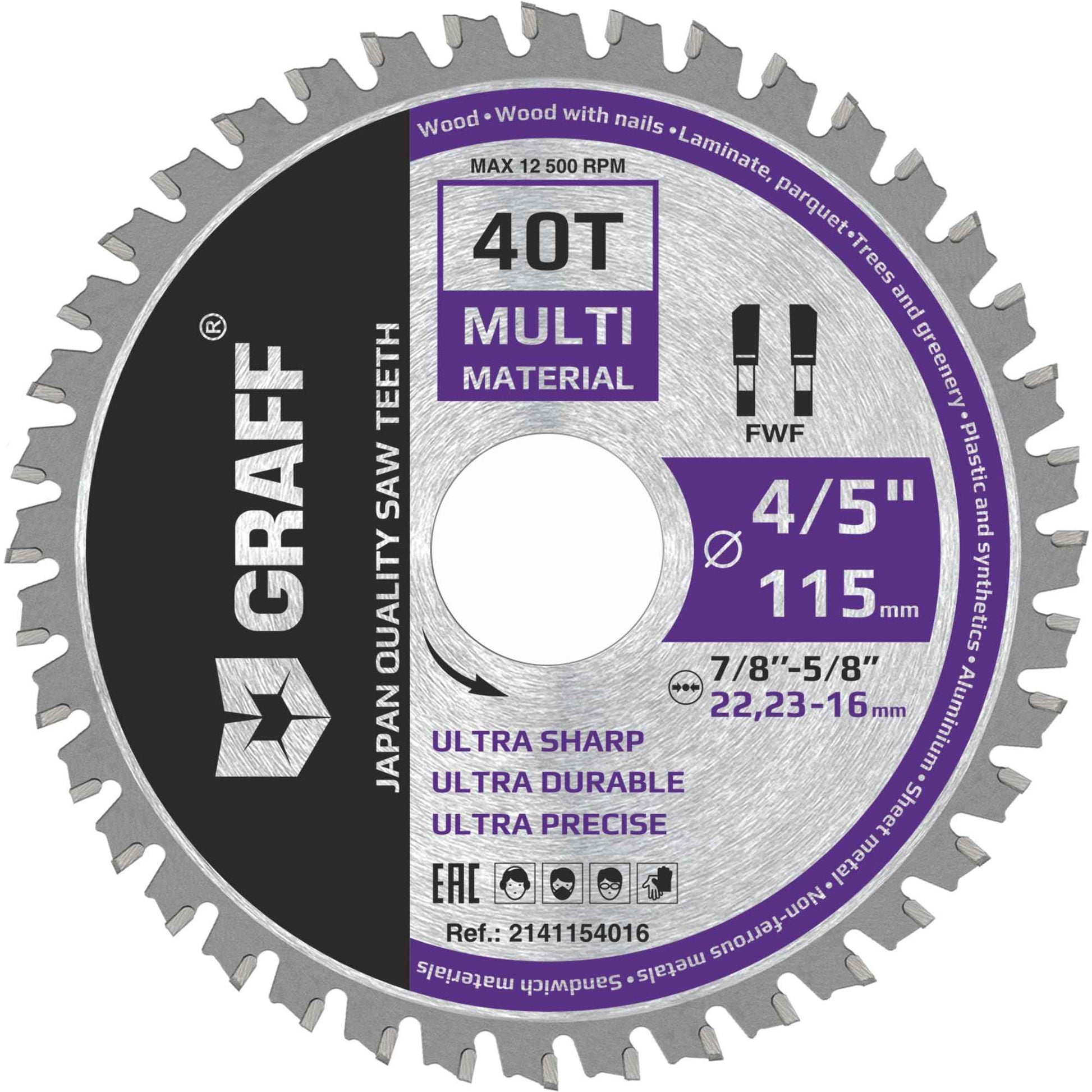 GRAFF 4-1/2 Inch Circular Saw Blade with 7/8-Inch Arbor - 40-Teeth Grinder Saw Blade for Aluminium, Metal, Wood, Plywood, Drywall, Plastic - Wood Cutting Blade for Angle Grinder