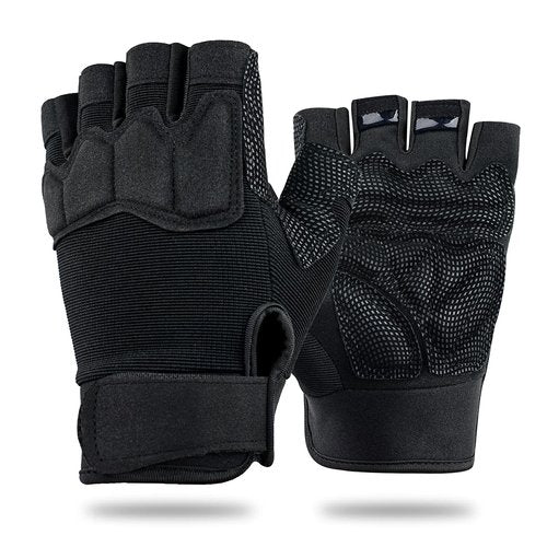 FIORETTO Fingerless Gloves for Airsoft Shooting Half Finger Hunting Hiking Cycling Driving Motorcycle Climbing Work Gloves Black Medium