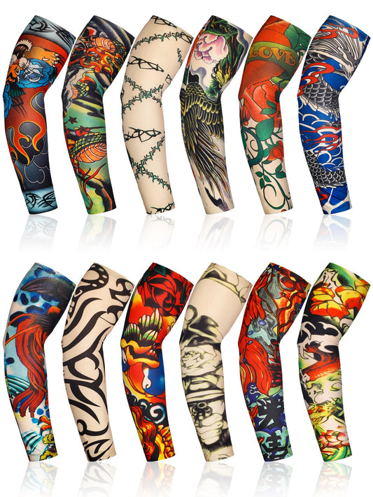 Geyoga 12 Pieces Tattoo Sleeves Set Fake Arm Sleeves Cover Realistic Soft Elasticity Arm Protection for Men Women Working (Modern Pattern)