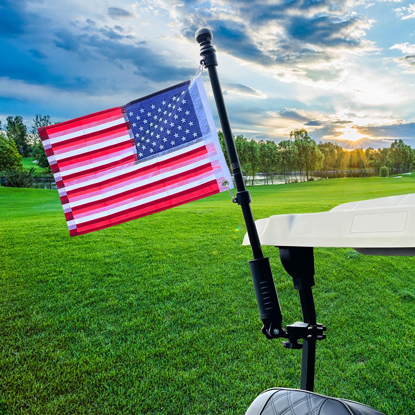 10L0L Golf Cart Flagpole Kit with 12x18" American Flag, Universal Fit for Club Car, EZGO, Yamaha Golf Cart, Adjustable Black Stainless Steel Pole Mount, Golf Cart Flag Holder Accessories
