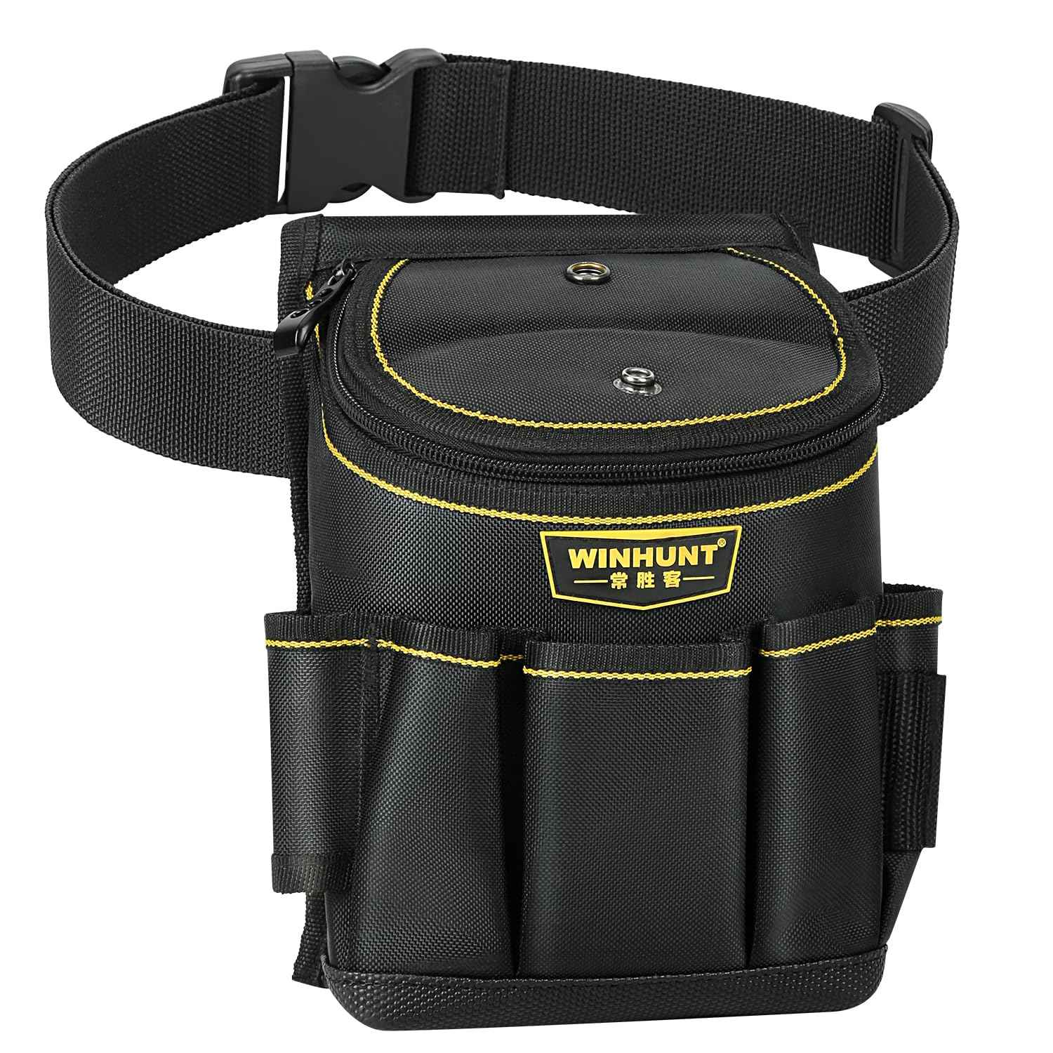 WINHUNT Tool Belt Pouch with Multiple Pockets, Heavy Duty Construction Belt Bag, Black and Yellow, Storage for Electrician Tools