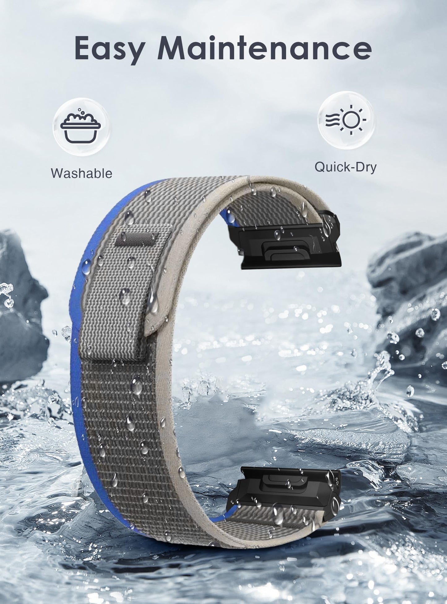 Sports-Band for Garmin Fenix 8 AMOLED-51mm/7X/7X Pro/6X Pro/Fenix 6X Sapphire/5X/5X Plus/3/3HR, 26mm Quickfit Adjustable Nylon Loop Bands for Garmin Descent MK1/MK2i/MK3/MK3i/Enduro3/Tactix Delta, Men Women Breathable Durable