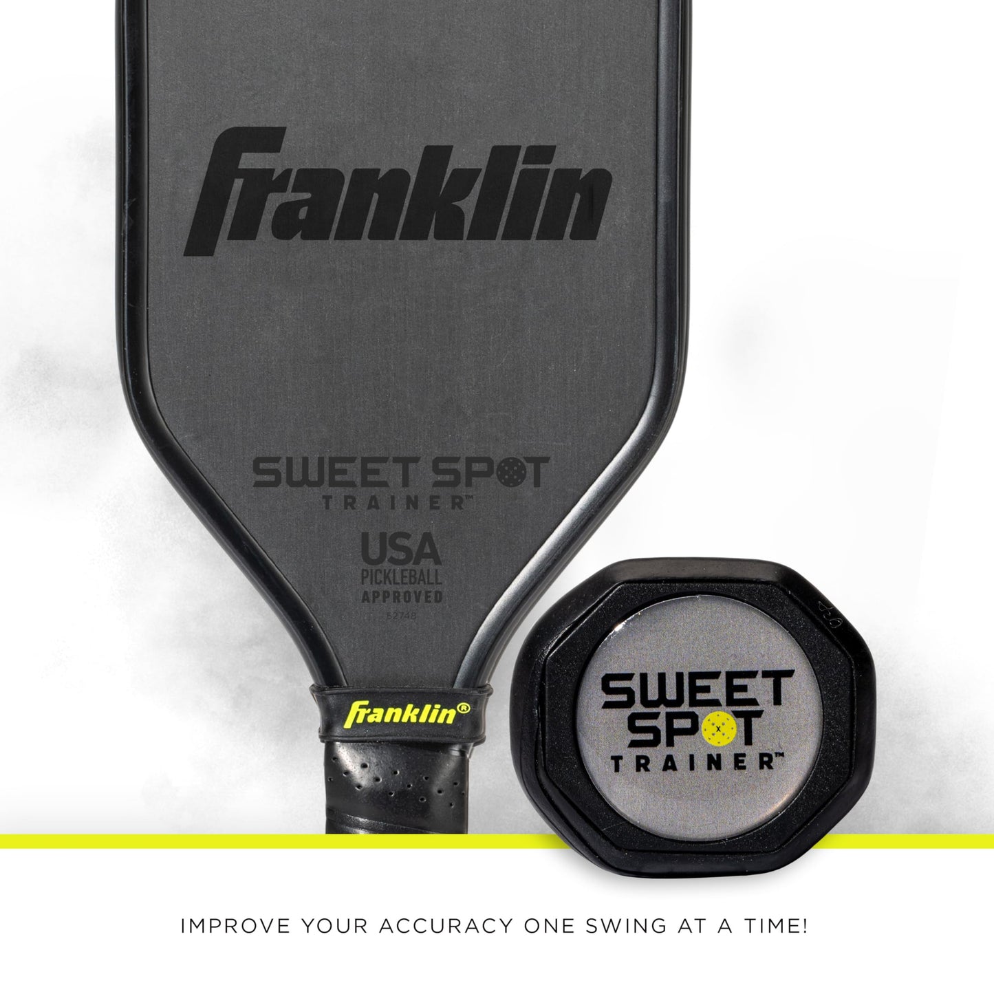 Franklin Sports Sweet Spot Training Pickleball Paddle - THE Original Pickleball Trainer Practice Paddle - Mini Head + Extra Long Handle for Shot + Swing Training - 16mm Core + T700 Carbon Face