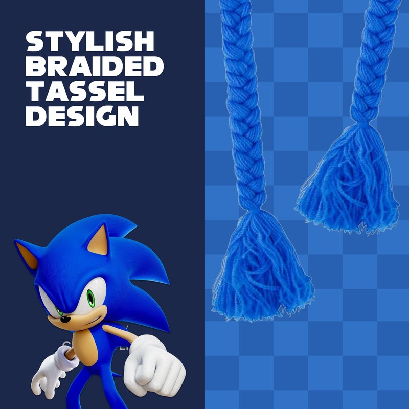 Sonic The Hedgehog Winter Peruvian Knit Beanie, Cuffed Winter Knit Cap, Large Sonic Face with 3D Ears, Blue, One Size