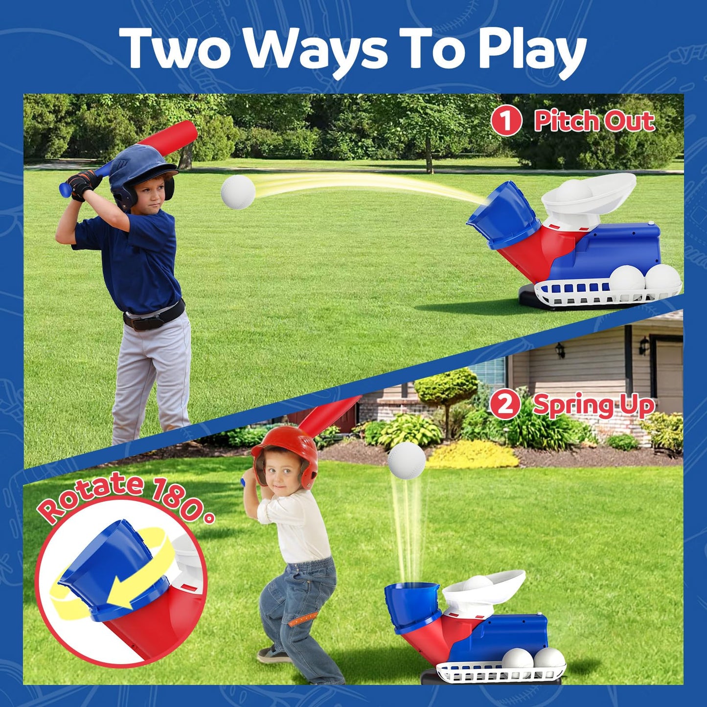Jovizo Automatic Baseball Pitching Machine for Kids, Baseball Hitting Trainer with Bat & 4 Balls, T Ball Launcher Training Equipment, Outdoor Indoor Sports Toy Gift for Boys Girls 6+
