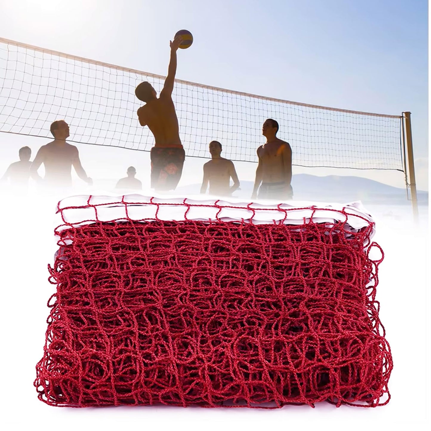 Outdoor Replacement Badminton Net, Indoor Standard Regulation Badminton Court Netting Only, for Backyard Beach Garden, 20 FT x 2.5 FT, Red Polypropylene with White Borders