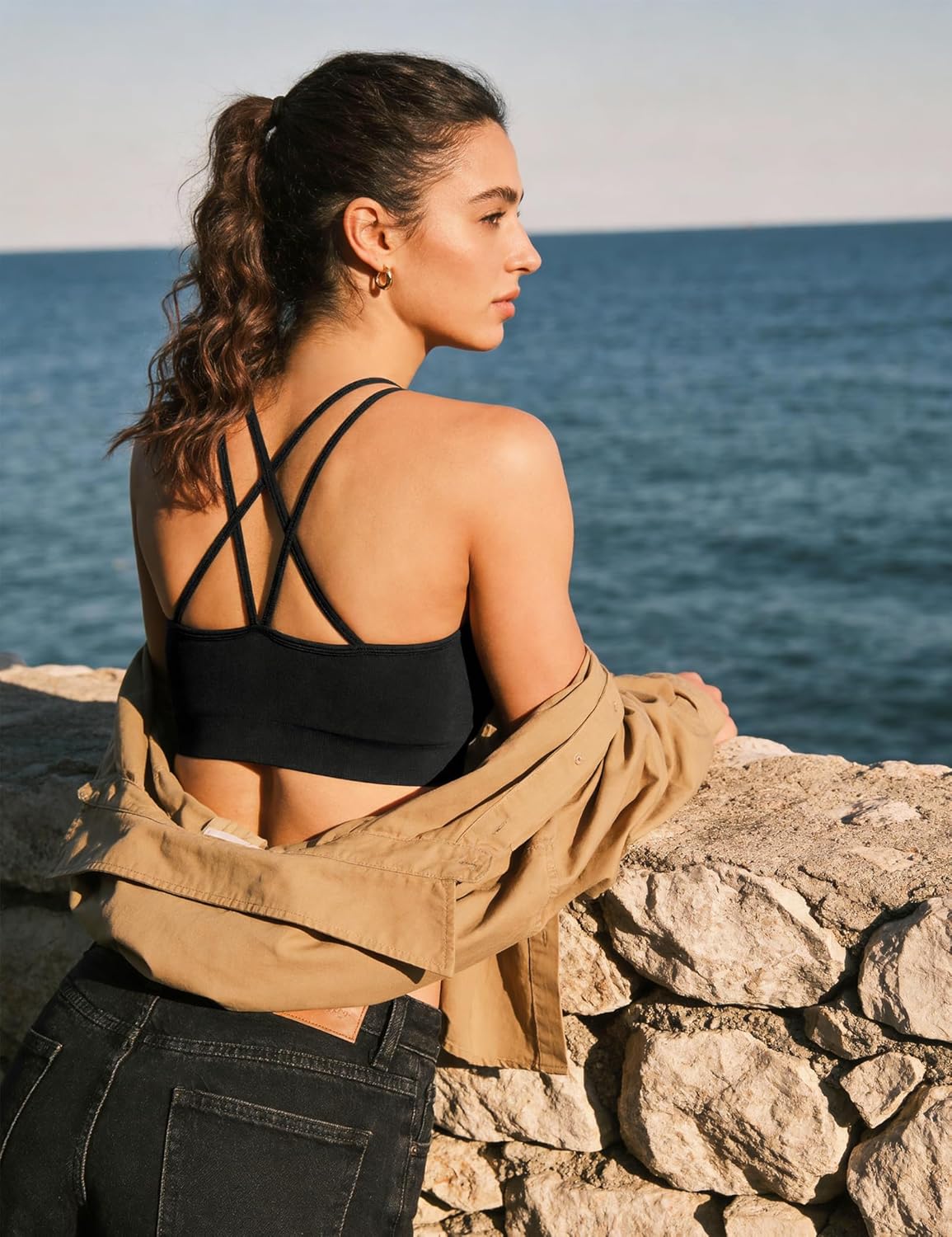 WANAYOU Sports Bras - Strappy Cross Back Medium Support Workout Bra | Padded Athletic Bra 3 Pack