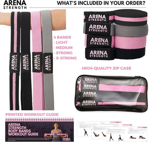 Arena Strength Resistance Bands Set - Full Body Fabric Loop Bands for Pull Up Assistance | 4-Pack with Workout Guide