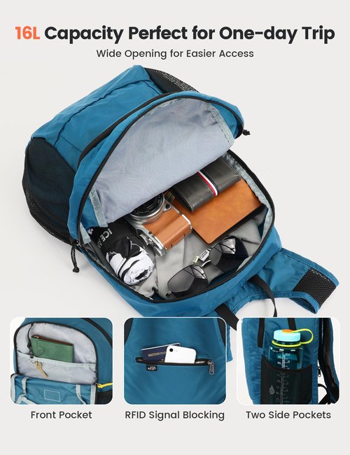 SKYSPER Hiking Backpack Ultralight Packable RFID Travel Daypack Small Nylon Stuff Pack 16L Outdoor Bag for Women Men
