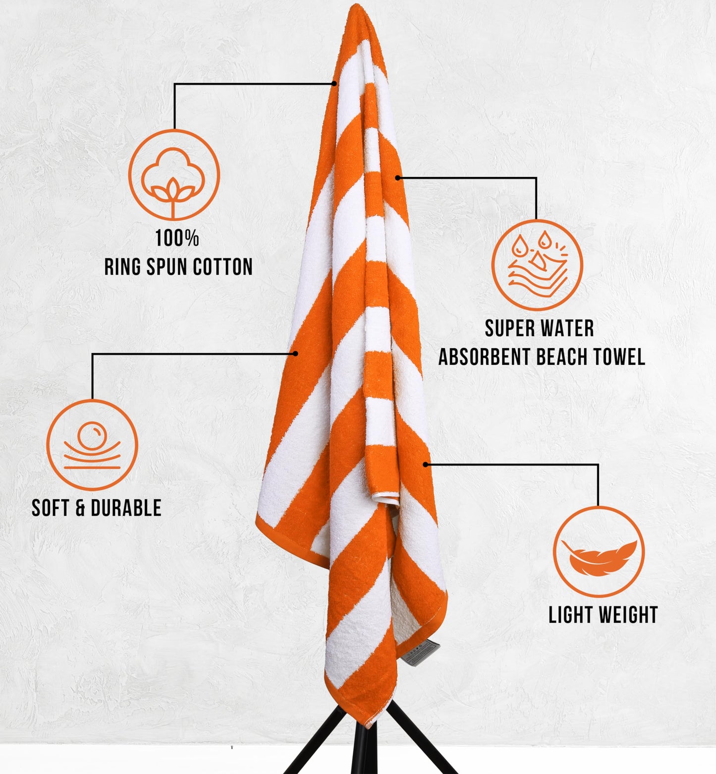Utopia Towels Pack of 4 Cabana Beach Towels, Oversized 30 x 60 Inches Cotton Beach Towel Set, Smooth Ring Spun Texture for Pool and Swim Days, Modern Striped Design Bath Towels, Orange
