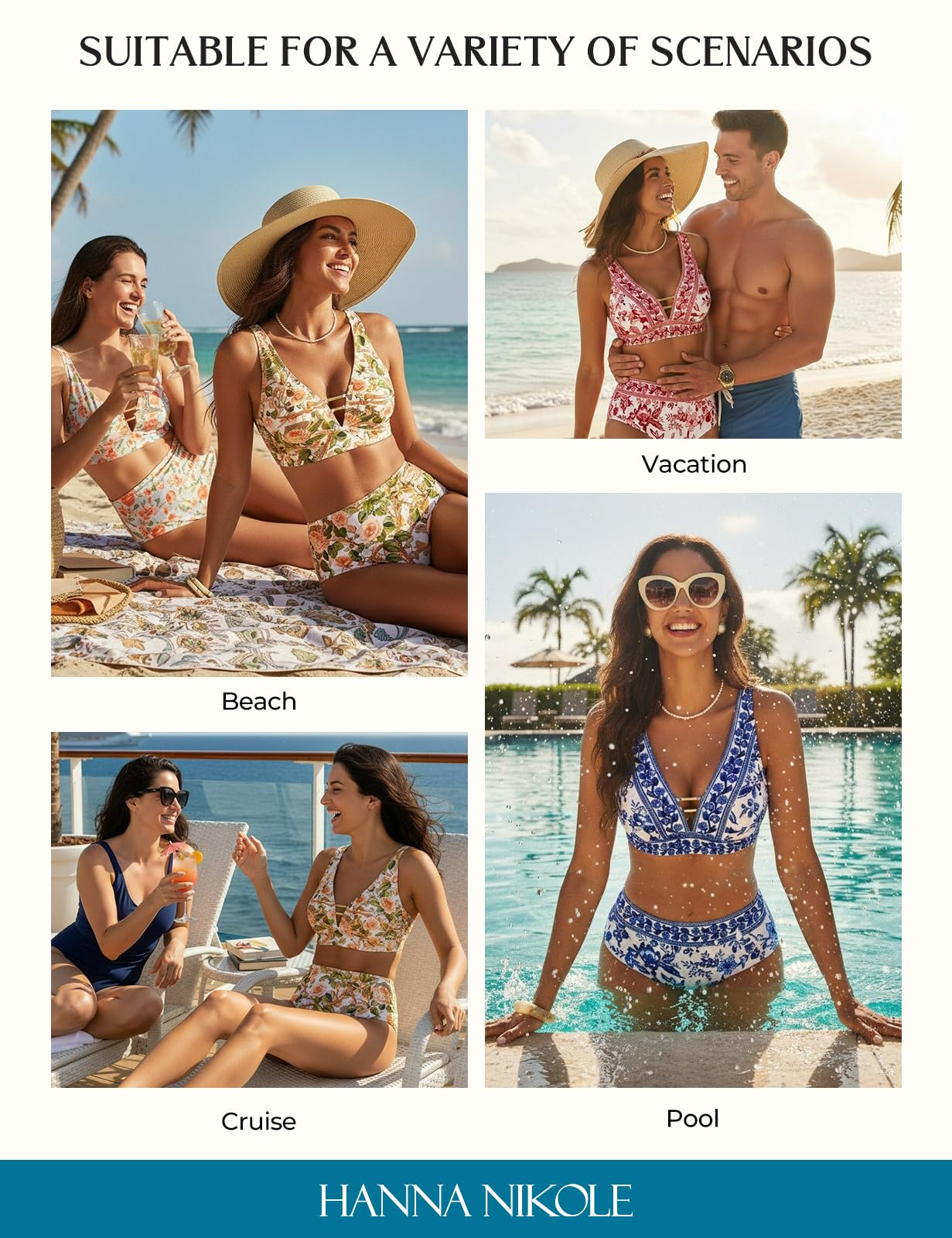 Tummy Control Swimsuits for Women High Waisted Bikini Sets 2 Piece Bathing Suit Floral Full Coverage Push Up Swimwear Blue Leopard
