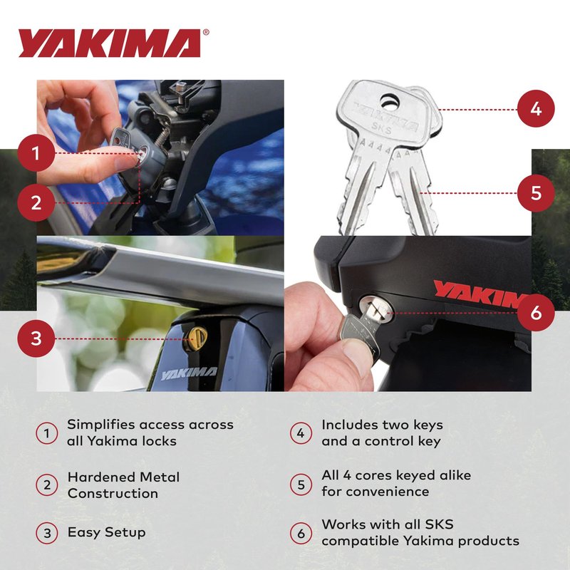 YAKIMA, SKS Lock Cores for YAKIMA Car Rack System Components, 4 pack
