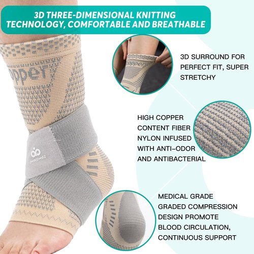 INDEEMAX Ankle Brace - Copper Infused Compression Sleeve for Pain Relief | Silver, Size S