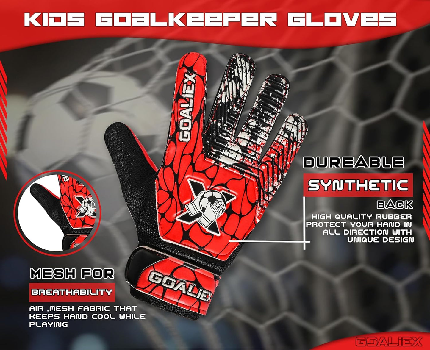 Skiennix Soccer Goalie Gloves - Youth Football Goalkeeper Gloves with 4mm Super Grip Palm - Double Wrist Support