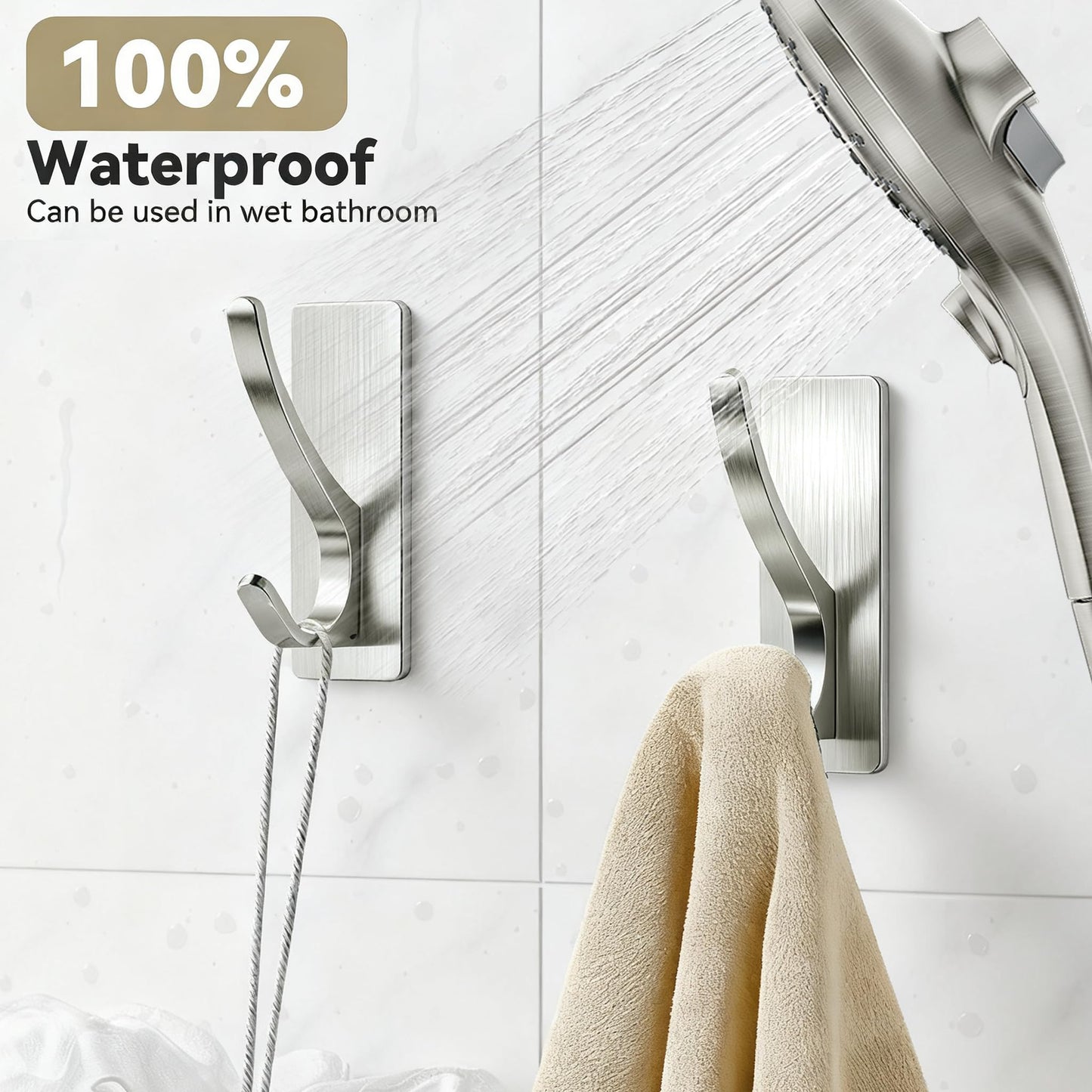 Self Adhesive Coat Hooks for Hanging: Heavy Duty Stainless Wall Hook for Towel, Backpack, Hat, Sturdy Metal Hanger for Bathroom, Bedroom, Door, Brushed Nickel 4 Pack