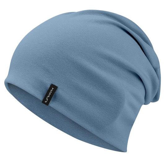 HAMUNI Slouchy Beanie for Women – Men Soft Breathable Cotton Beanie Hat, Double-Layered Lightweight Windproof Skull Cap, Classic Casual Beanie for Daily Wear & Transitional Seasons (Denim Blue)