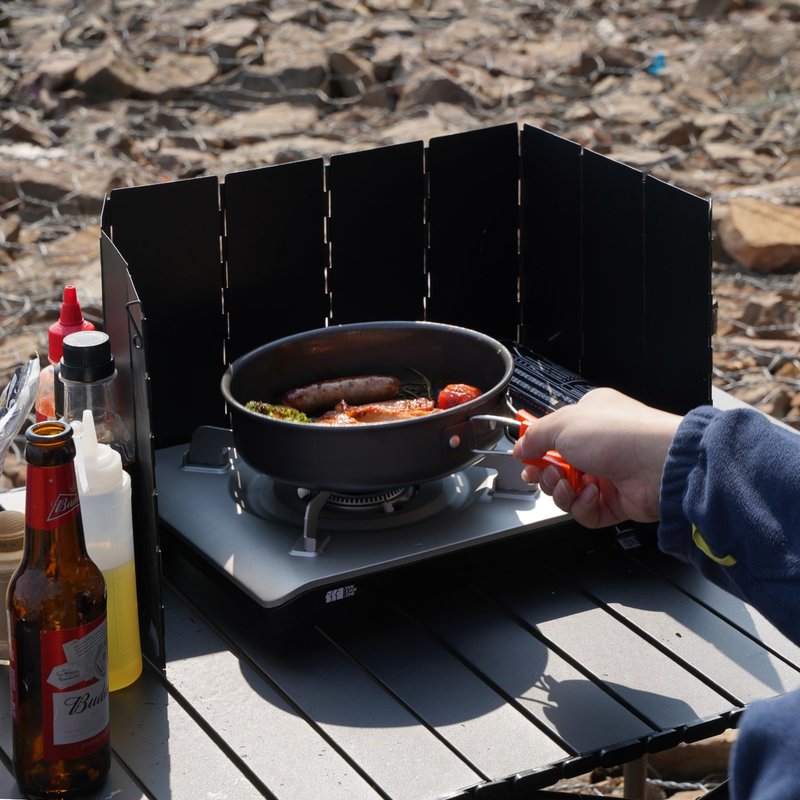 REDCAMP 9.5" High Folding Outdoor Stove Windscreen, 16 Plates Aluminum Camping Stove Windshield with Carrying bag, Lightweight Butane Burner Windshield, Black