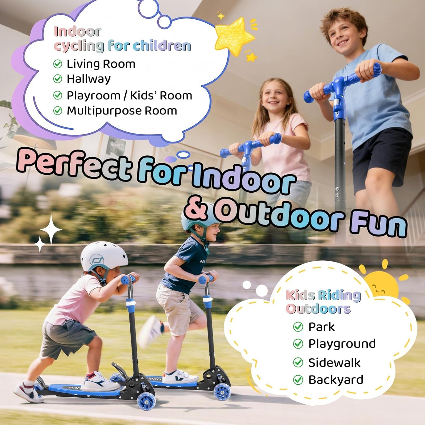 Skiennix Kick Scooter for Kids | Adjustable 28"-32" Handlebar | Light-Up Wheels & Anti-Slip Deck