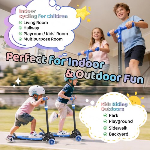 Kick Scooters for Kids 5-7 8-12,Lean to Steer,Three Wheeled Light Up,28"-32" Adjustable Handlebar,Widen Anti-Slip Deck,Floor Push Scooter for Boys Girls Ages 6-12 Old,Foldable for Travel - Blue