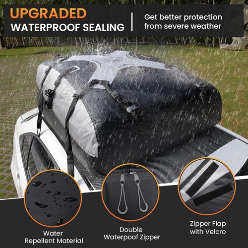 Sailnovo Rooftop Cargo Carrier Car Roof Bag 21 Cubic,Waterproof Cargo Roof Bag for Most Vehicles with/Without Roof Rack with Strap, Anti-Slip Mat,6 Door Hooks(Classic Gray-Black)