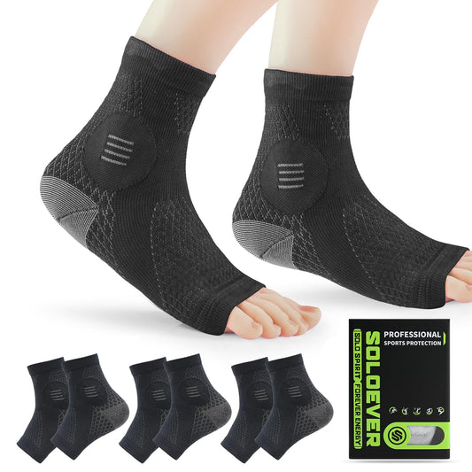 3 Pairs Neuropathy Socks for Women & Men, Toeless Plantar Fasciitis Socks for Achilles Tendonitis Relief, Arch Support, Foot Pain Relief, Compression Ankle Socks for Swelling (Black+Black+Black, Large)