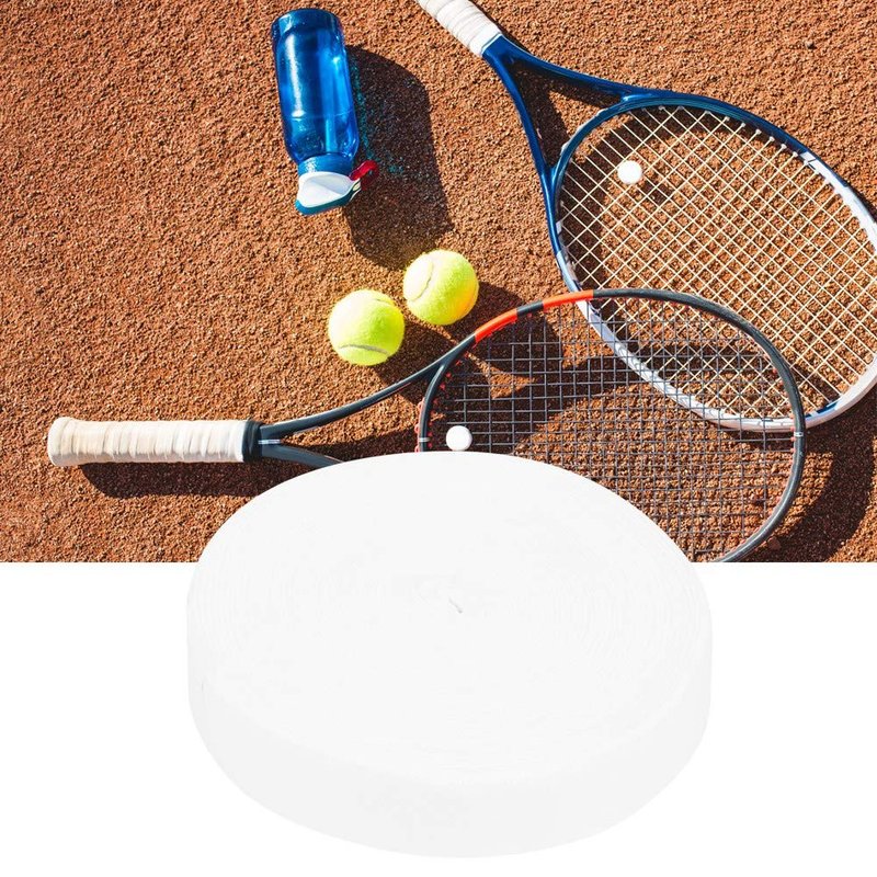 Naroote Badminton Racquet Towel Grip, 10M Polyester Fiber Sweat Absorption Anti-Skid Badminton Racket Grip Tape Breathable Soft Hand Outdoor Sport Tool for Badminton Rackets Tennis Rackets(White)