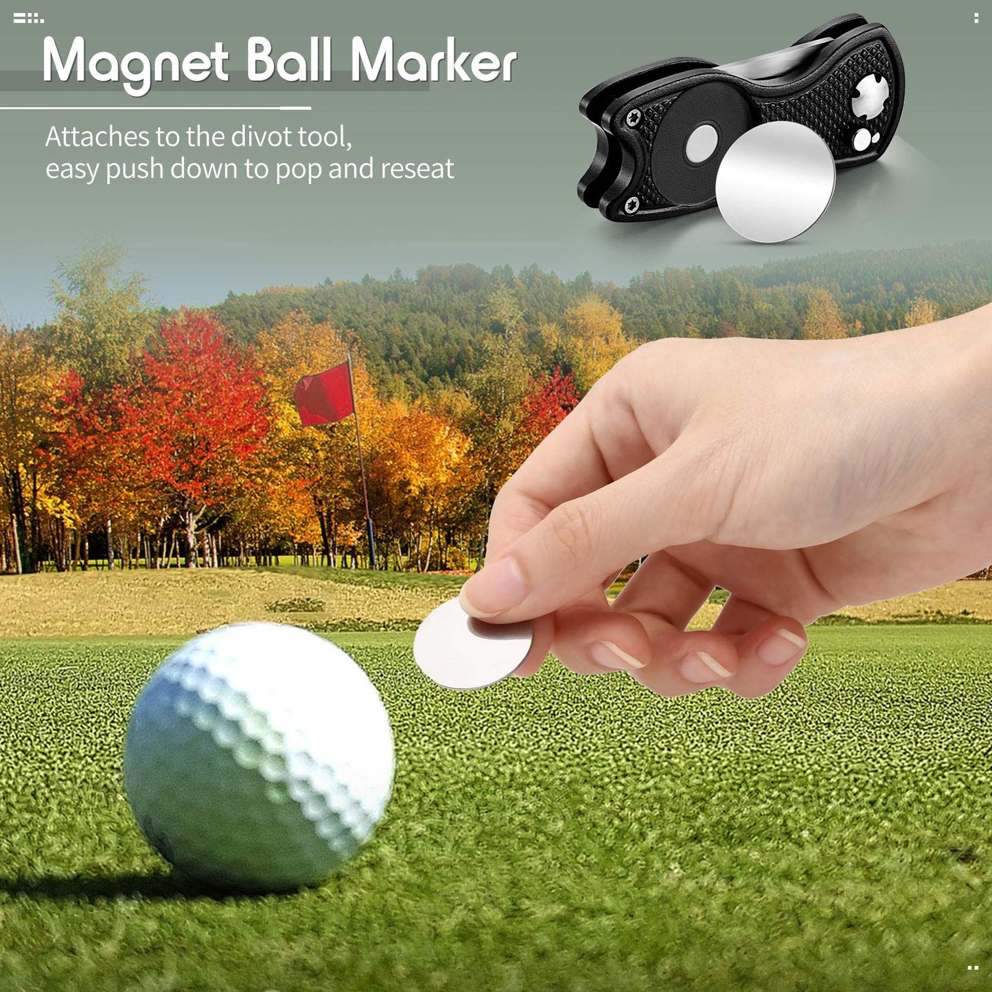 Skylety 6 Packs Golf Repair Tool Stainless Steel Foldable Golf Divot Tool Magnetic Button Ball Marker(Mixed Colors)