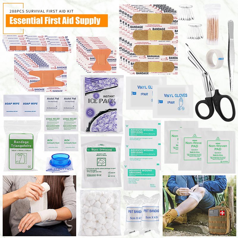 Survival First Aid Kit, Molle Medical Pouch 288PCS Outdoor Emergency Survival Gear and Equipment for Hiking Camping Hunting Car Boat Home Travel and Adventures, Gift for Him Men(Khaki)