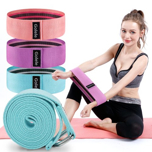 GOLELE Resistance Bands for Working Out, Non Slip Thick Squat Exercise Bands for Yoga, Pilates, Rehab, Fitness 3 Booty Bands 1 Long Resistant Band for Women Men Gym Hip Thigh Glute Bands Set(ES618)