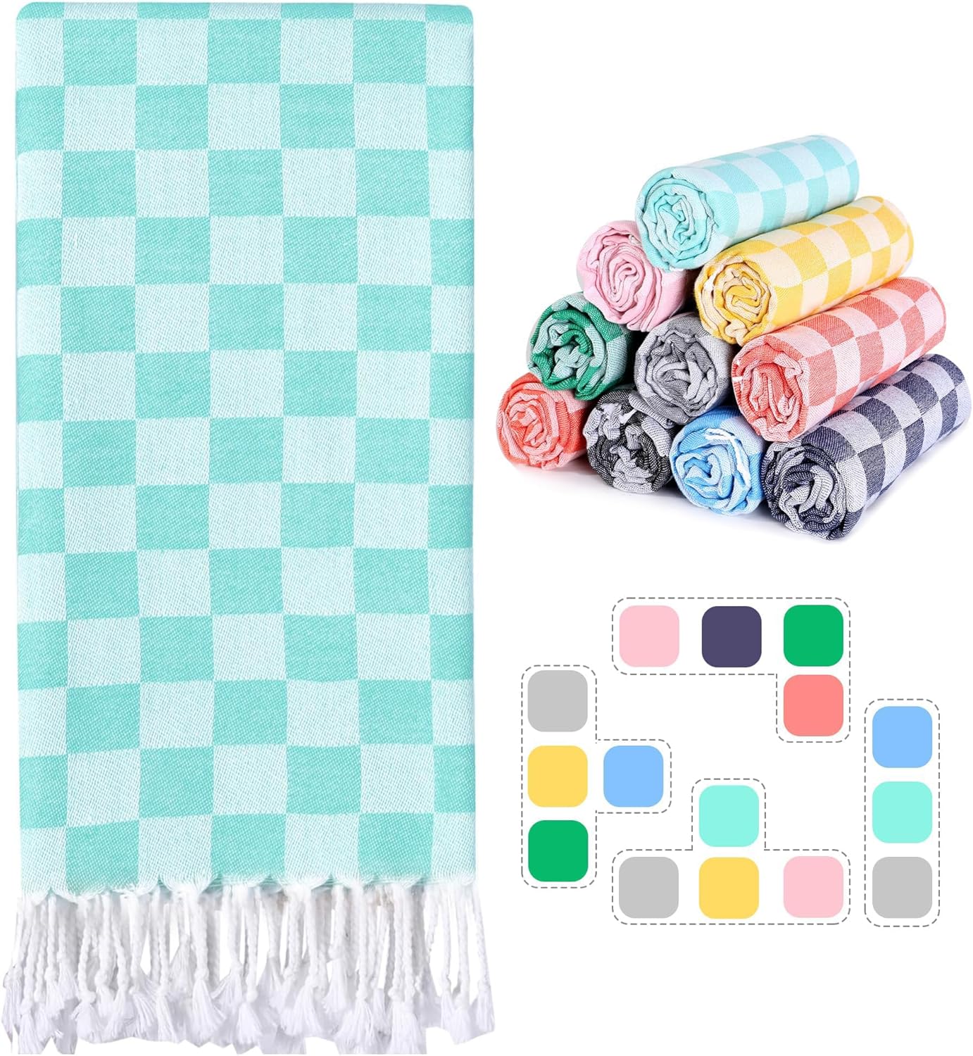 Regine Switzerland Checkered Plaid Beach Towel - Oversized, Quick-Dry, Sand-Free Vacation Essential