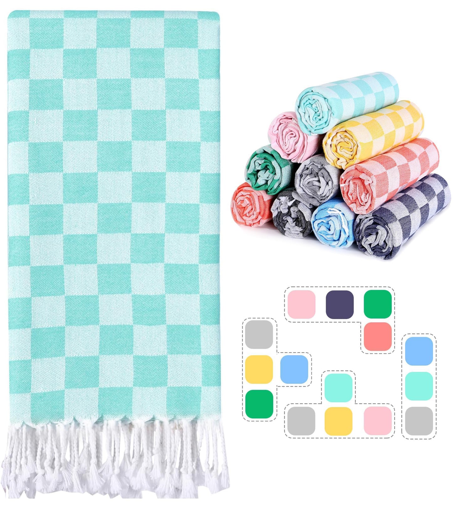 2 Packs Cotton Turkish Beach Towels Quick Dry Sand Free Oversized Pool Swim Plaid Towel Extra Large Xl Big Blanket Travel Essentials Cruise Accessories Must Haves Clearance Vacation Stuff Yellow Blue