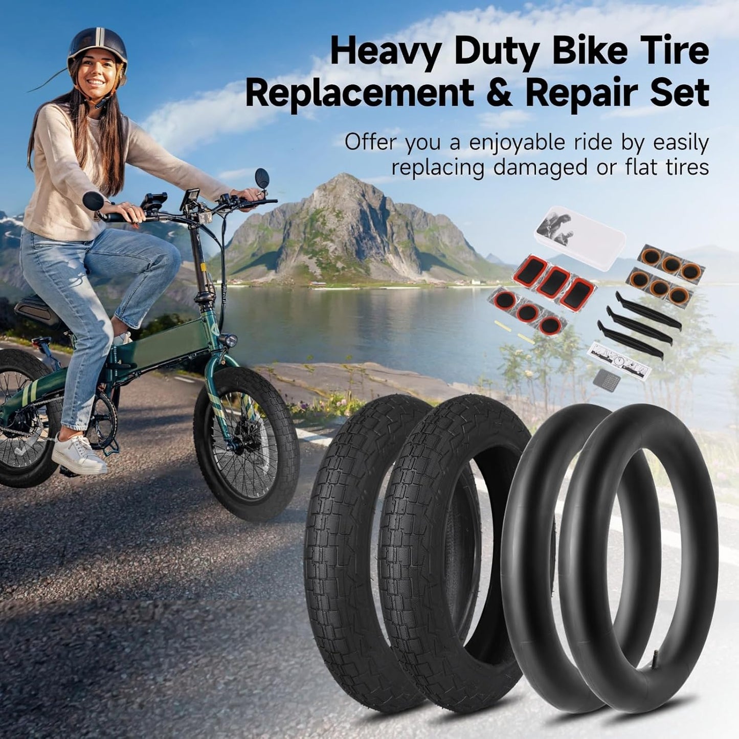 Yeesport 12.5" Kid Bike Tires - Heavy Duty 2-Pack with Inner Tubes & Repair Kit | 12.5x2.25 Schrader Valve