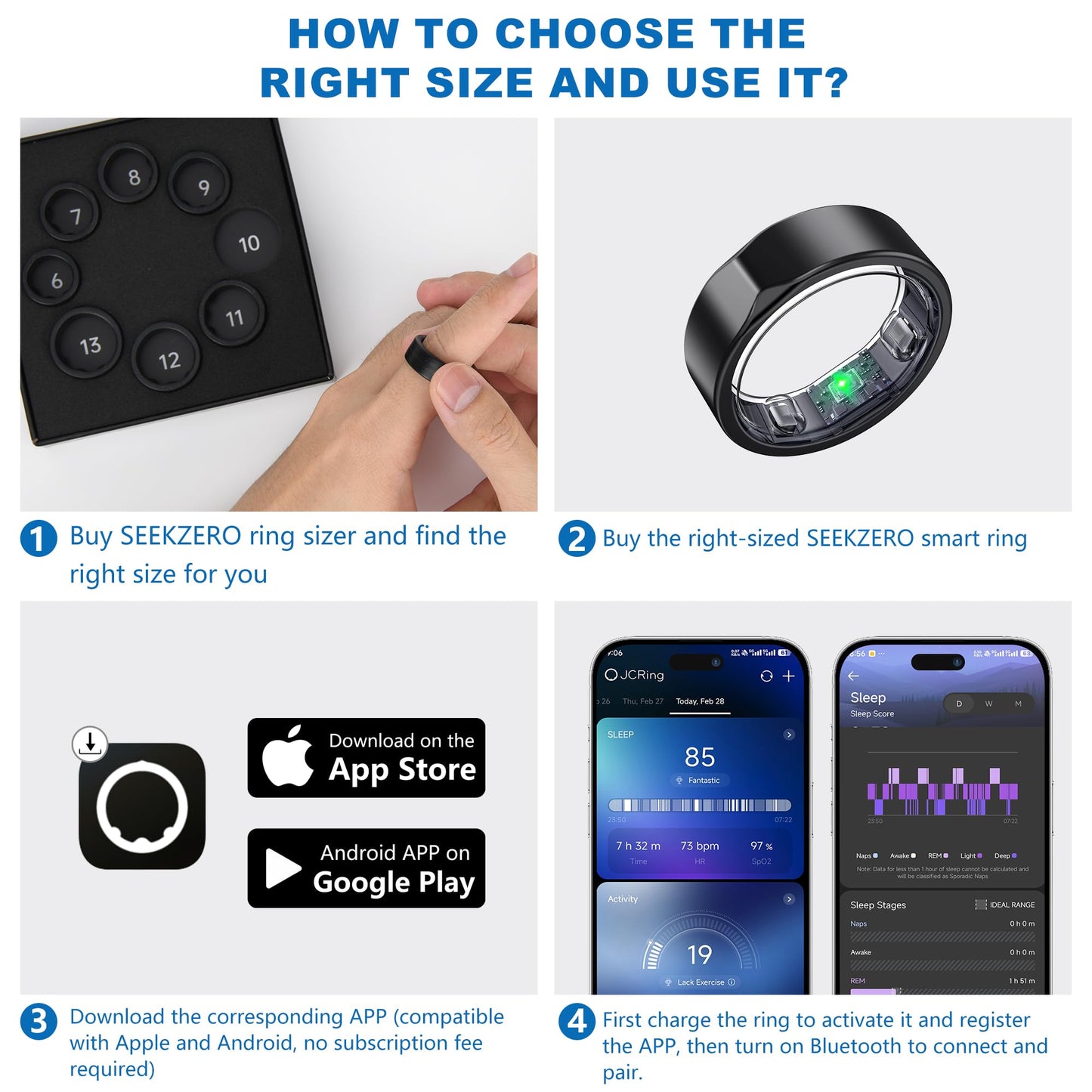 RIFESI Smart Ring for Women Men, Minimalist Fitness Ring&Health Ring with Heart Rate, Step Counting, Calories, 5ATM Waterproof Smart Rings for iPhone and Android, No Subscription(Black 12) 1