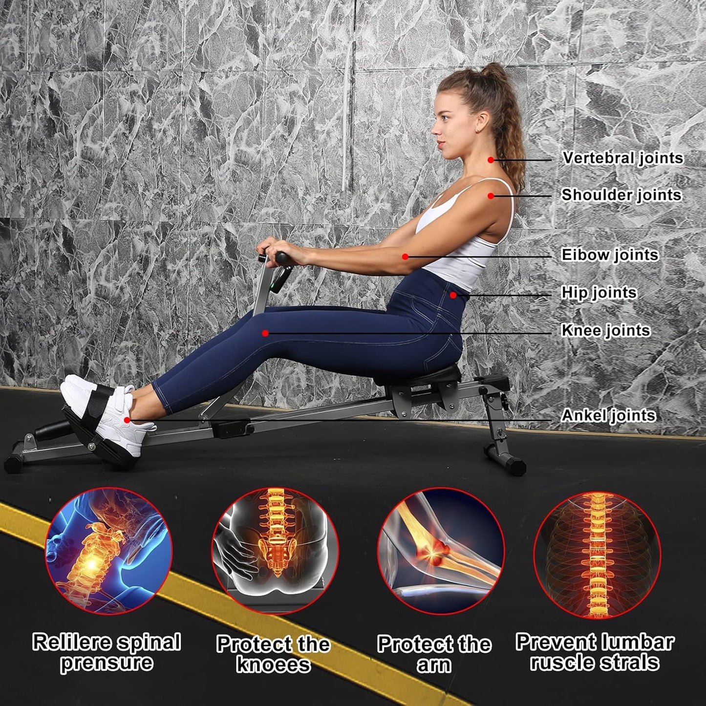 YSSOA Rowing Machine - Adjustable Resistance Rower Ergometer with Digital Monitor | 260 lbs Capacity - Black