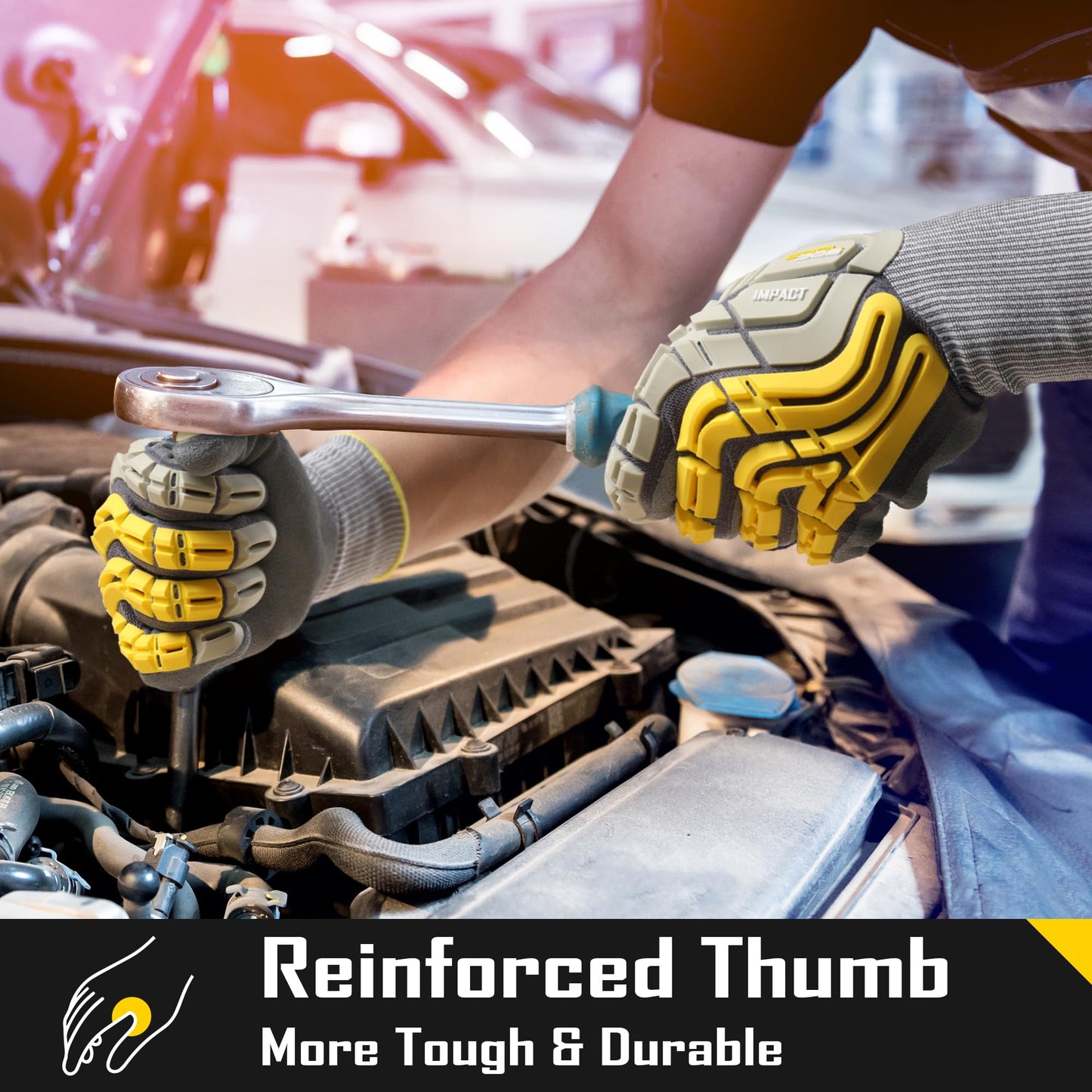 COOLJOB TPR Impact Resistant Safety Work Gloves with Sandy Nitrile Coating, 1 Pair Large, Yellow