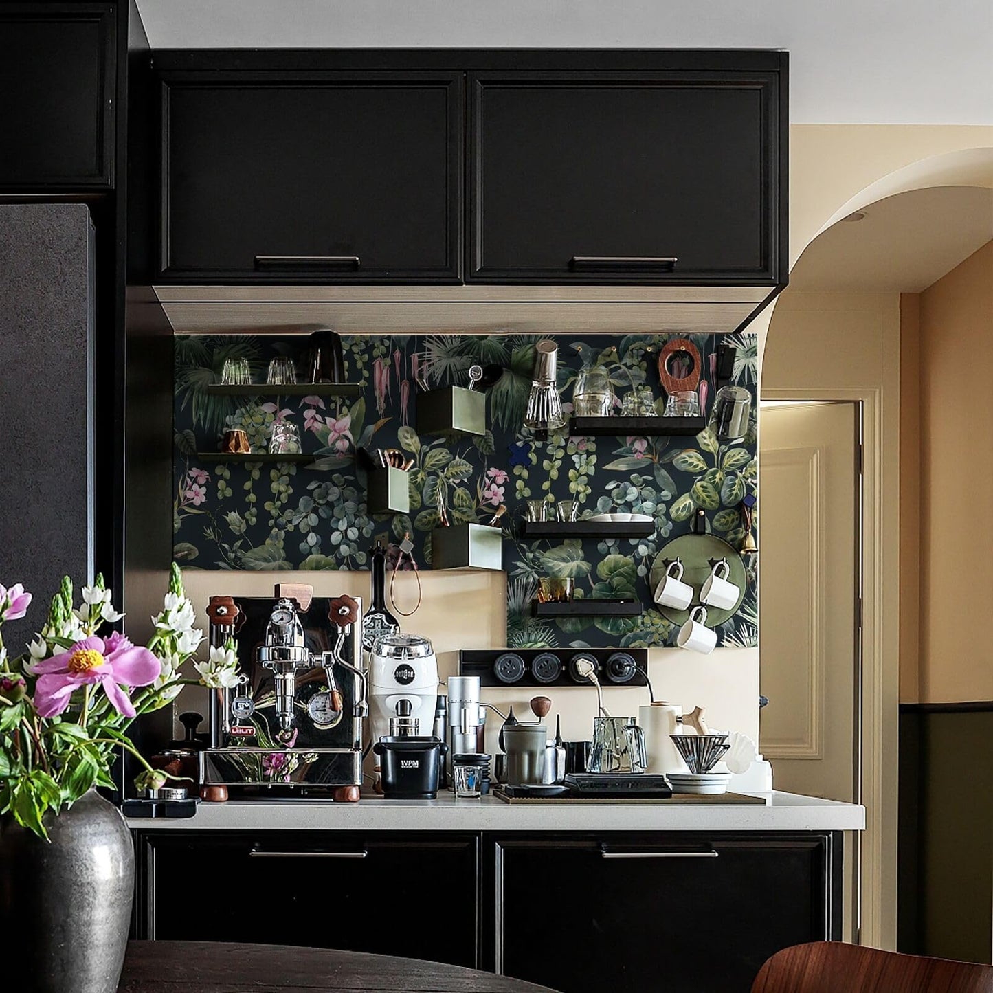 Ismoon Green Wallpaper Peel and Stick Vintage Floral Stick on Wall Paper 16.1x78.7in Moody Tropical Contact Paper Jungle Dark Botanical Leaf Removable Self Adhesive Wallpaper for Bedroom, Black/Green