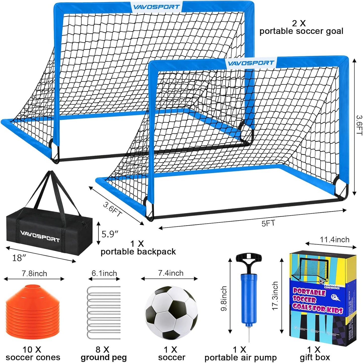 Skiennix Kids Soccer Goals - Portable 4' x 3' Training Equipment Set with Pop-Up Net & Ball
