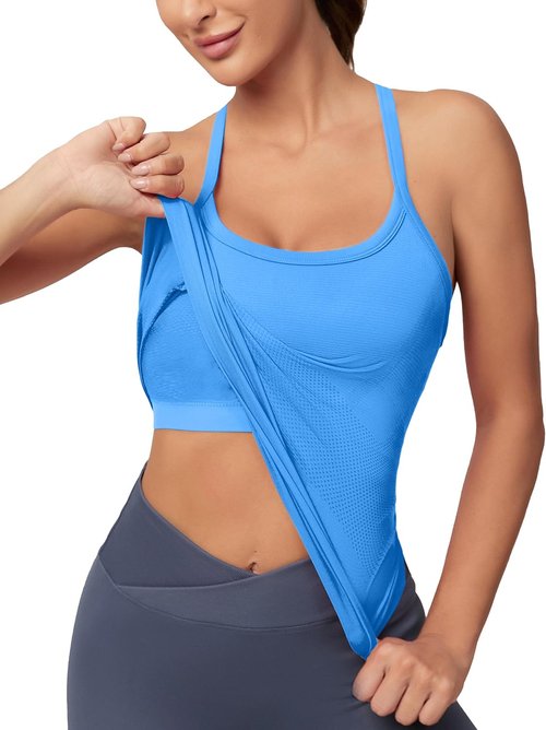 MathCat Workout Tank Tops - Women's Sleeveless Gym Top with Built-In Bra | Seamless Racerback Design