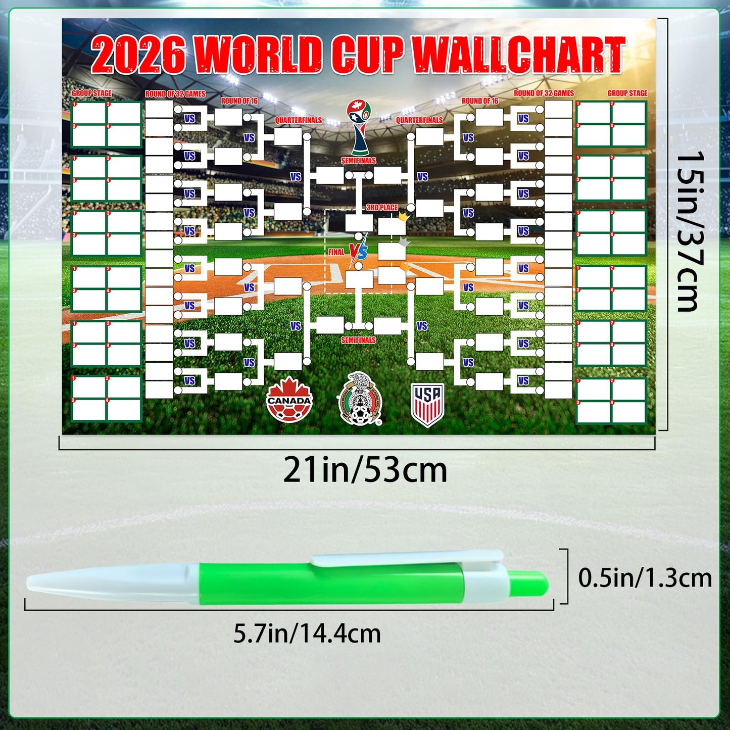 World Cup Schedule Poster&Final Round 48-Team Collection Showcase 2026,2-in-1 Double-Sided Functional Poster Football Merchandise Decorations,Soccer Match Decor Wall Chart,Soccer Fans Gifts 21x15In