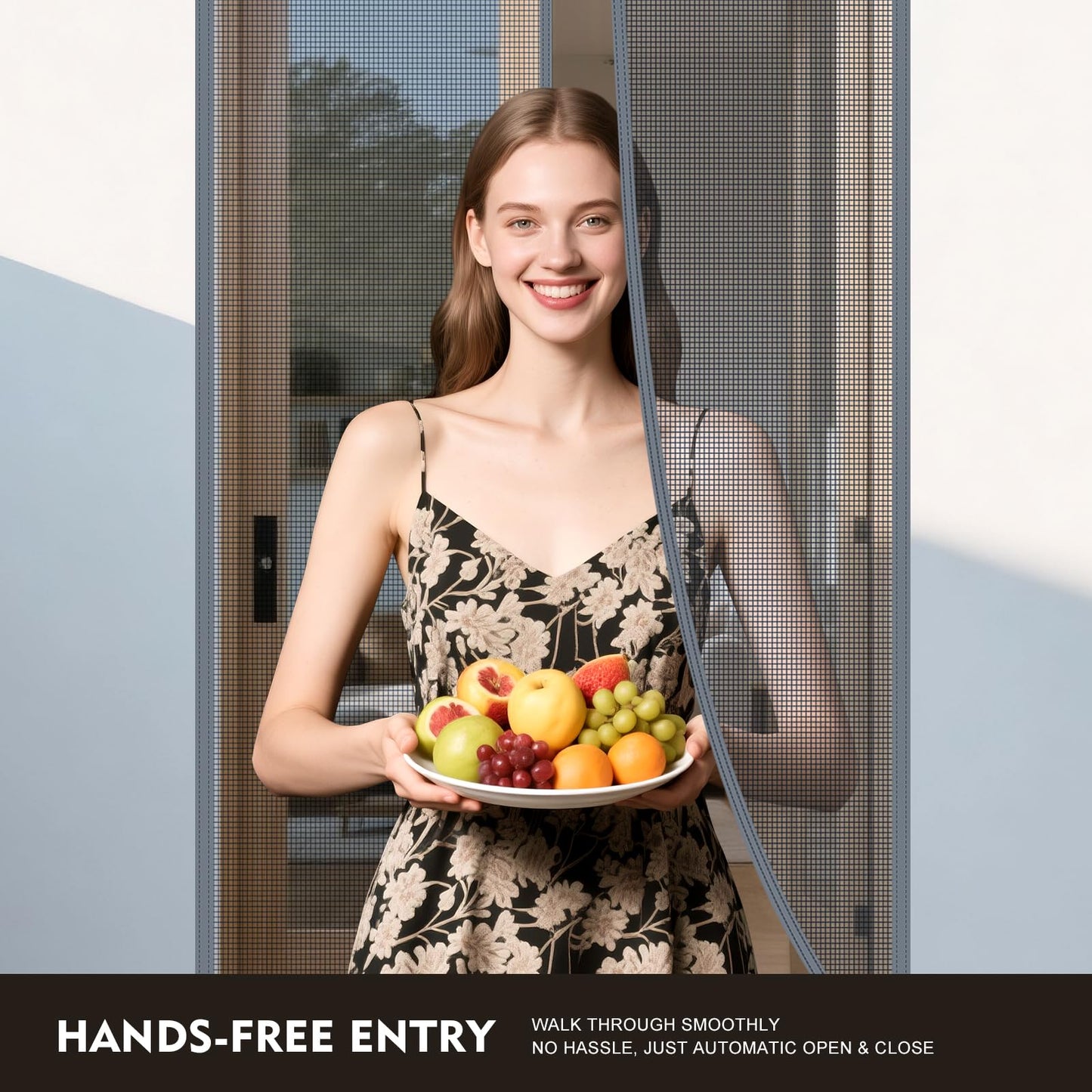 ABXMAS Magnetic Screen Door 36" x 81" Grey, Mesh Magnets Door Screen with Buckles Stay Open Option, Heavy Duty Enhanced Screen Mesh, Self Sealing, Hands Free