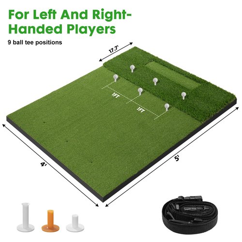 RELILAC Dual-Turf Golf Mat with Ball Tray,5x4Ft 31mm Thickened Golf Hitting Mats for Indoor/Outdoor Practice,Turf Driving Range Mats for Golf Simulators and Chipping Swing Driving Training